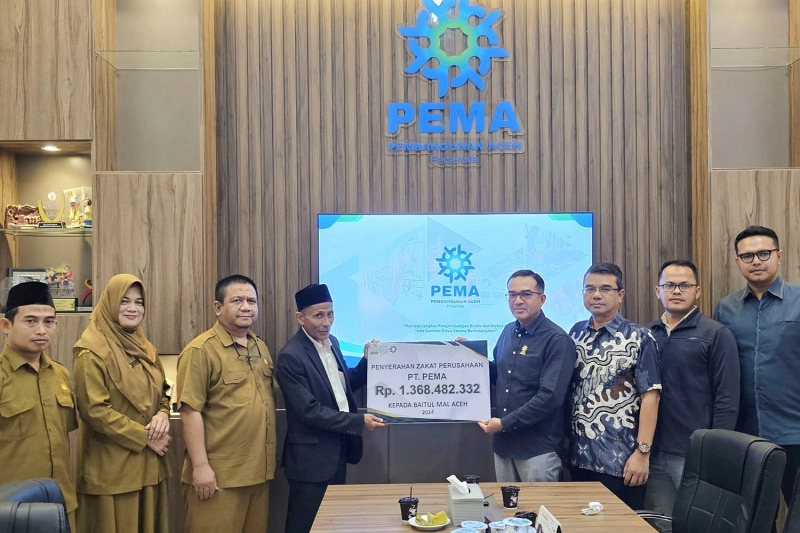 PT PEMA Serahkan Zakat Hasil Usaha Senilai Rp1,36 Miliar kepada Baitul Mal Aceh