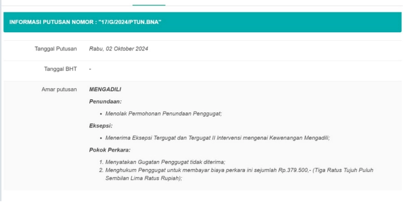 PTUN Banda Aceh Tidak Terima Gugatan Eks Dirut PEMA yang Diberhentikan Bustami Hamzah