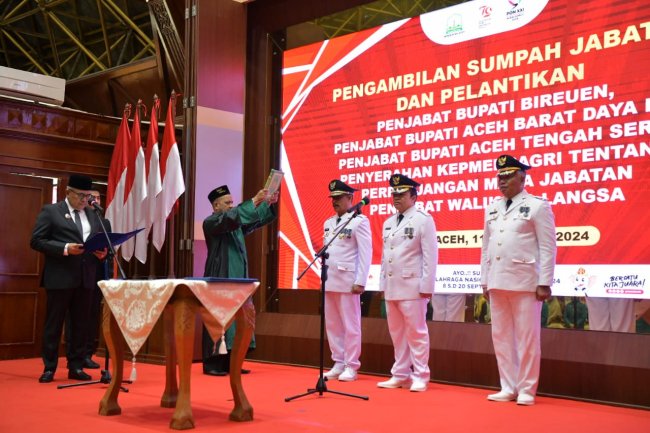 Foto-Foto Pelantikan Pj Bupati Bireuen, Aceh Barat Daya, dan Aceh Tengah